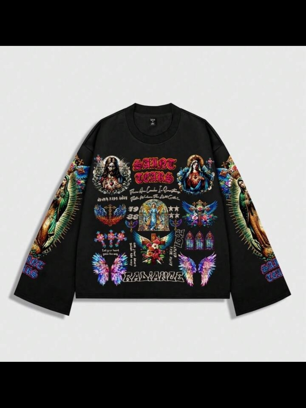 Romwe Men Graphic Sweatshirt Saint Tears Jesus Print Crewneck Size S